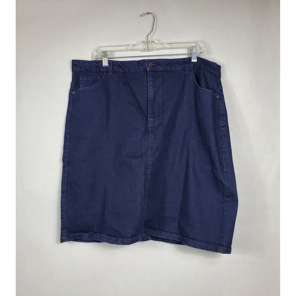 Laura Scott Womens Size 18 Dark Wash Denim Skirt Stretch Indigo 5 Pocket Classic
